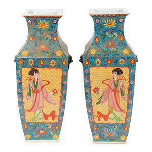 Appraisal: A Pair of Chinese Export Cloisonne-Over-Porcelain Vases th Century Height