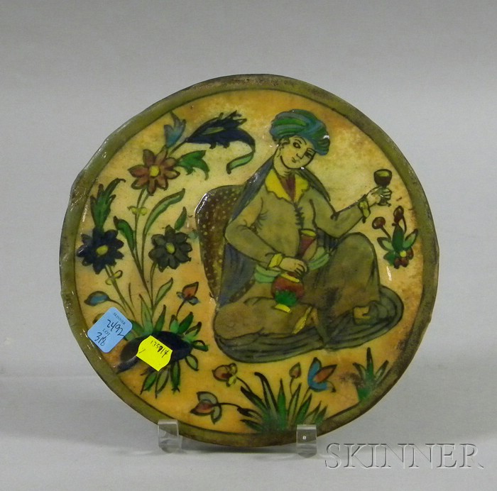 Appraisal: Persian Tile circular tile depicting a man in a turban