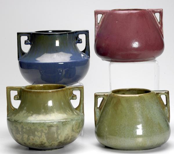 Appraisal: FULPER Four two-handled vases in various glazes All marked Taller