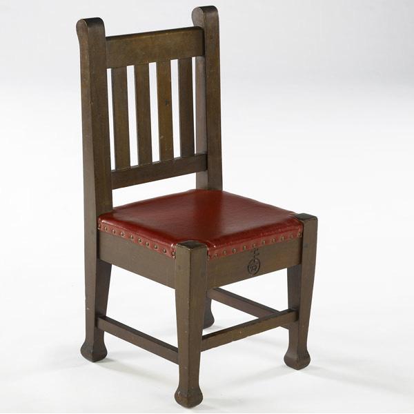 Appraisal: ROYCROFT Children s mahogany chair the seat upholstered in red