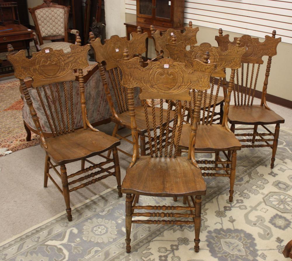 Appraisal: A SET OF SIX ASH PRESS BACK DINING CHAIRS American