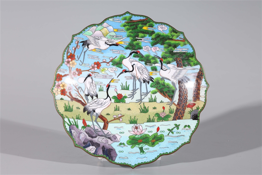 Appraisal: Chinese cloisonne enameled dish with cranes and pine trees overall