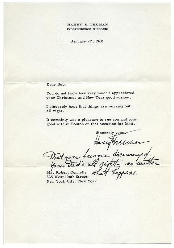 Appraisal: Harry Truman Typed Letter Signed to Robert Connelly Truman Harry