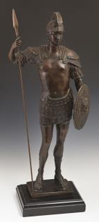 Appraisal: Standing Classical Warrior with Spear th c patinated bronze on