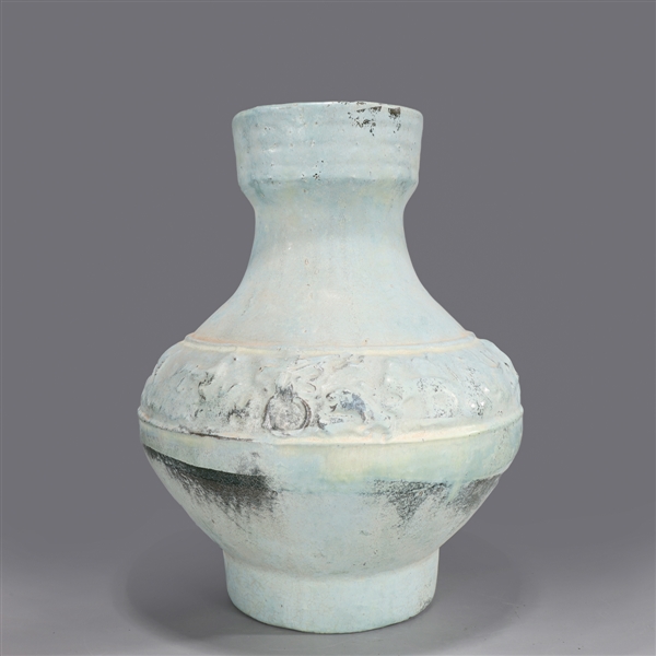 Appraisal: Chinese early style celadon glazed vase with molded concentric circles