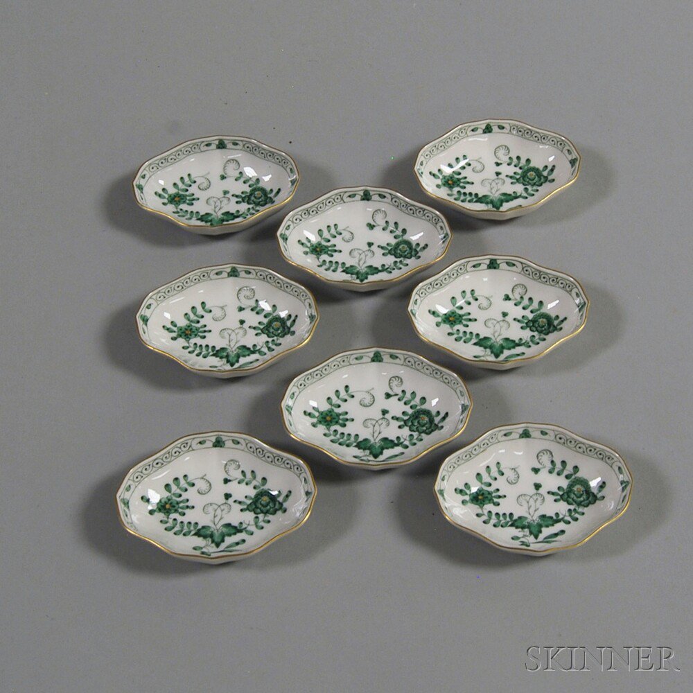 Appraisal: Set of Eight Meissen Green and White Floral-decorated Gilt-rimmed Nut