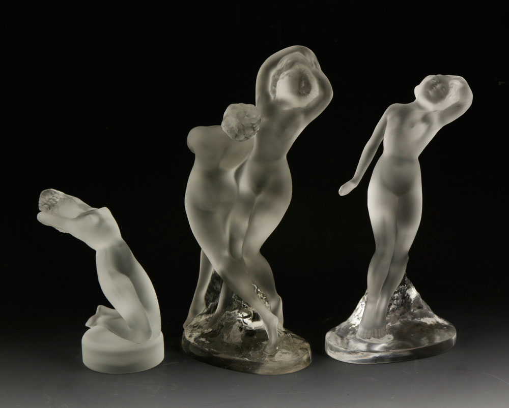 Appraisal: - Mid th C Lalique Figurines Set of three mid