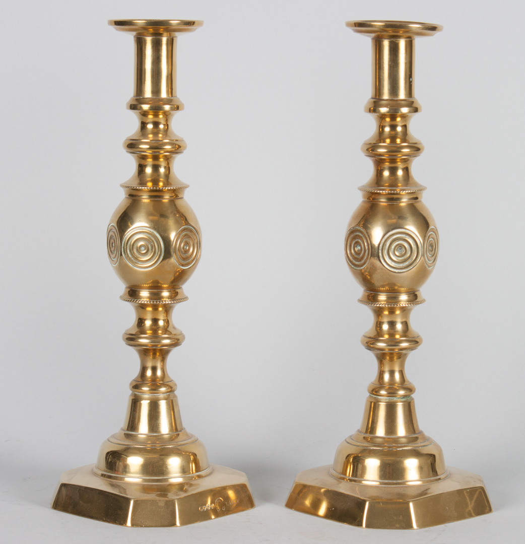 Appraisal: Pair of Victorian brass Bull's-Eye candlesticks late th century each