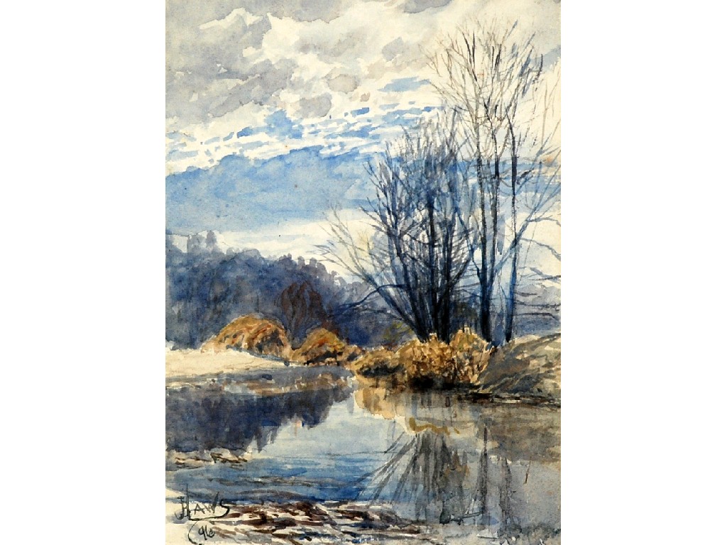 Appraisal: J B LAWS WATERCOLOUR Winter river landscape signed and dated