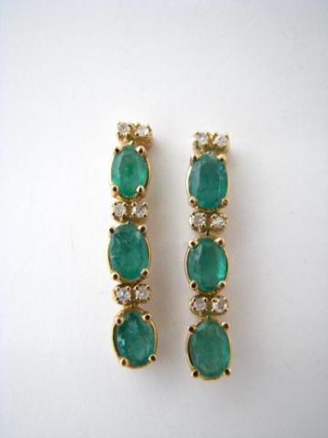 Appraisal: Pair of K Yellow gold emerald dangle earrings with diamond