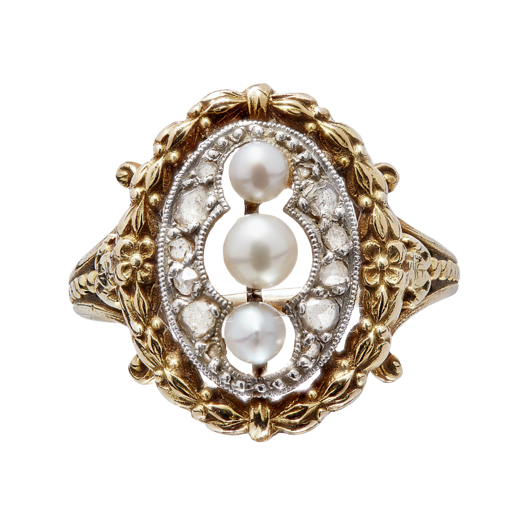 Appraisal: A French th century pearl and diamond set ring set