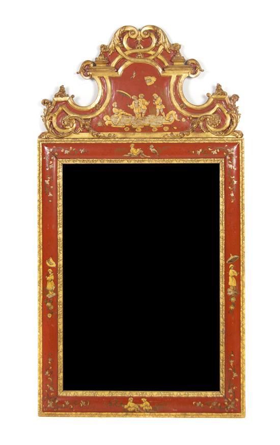 Appraisal: Georgian Lacquered and Parcel Gilt Mirror the rectangular beveled plate