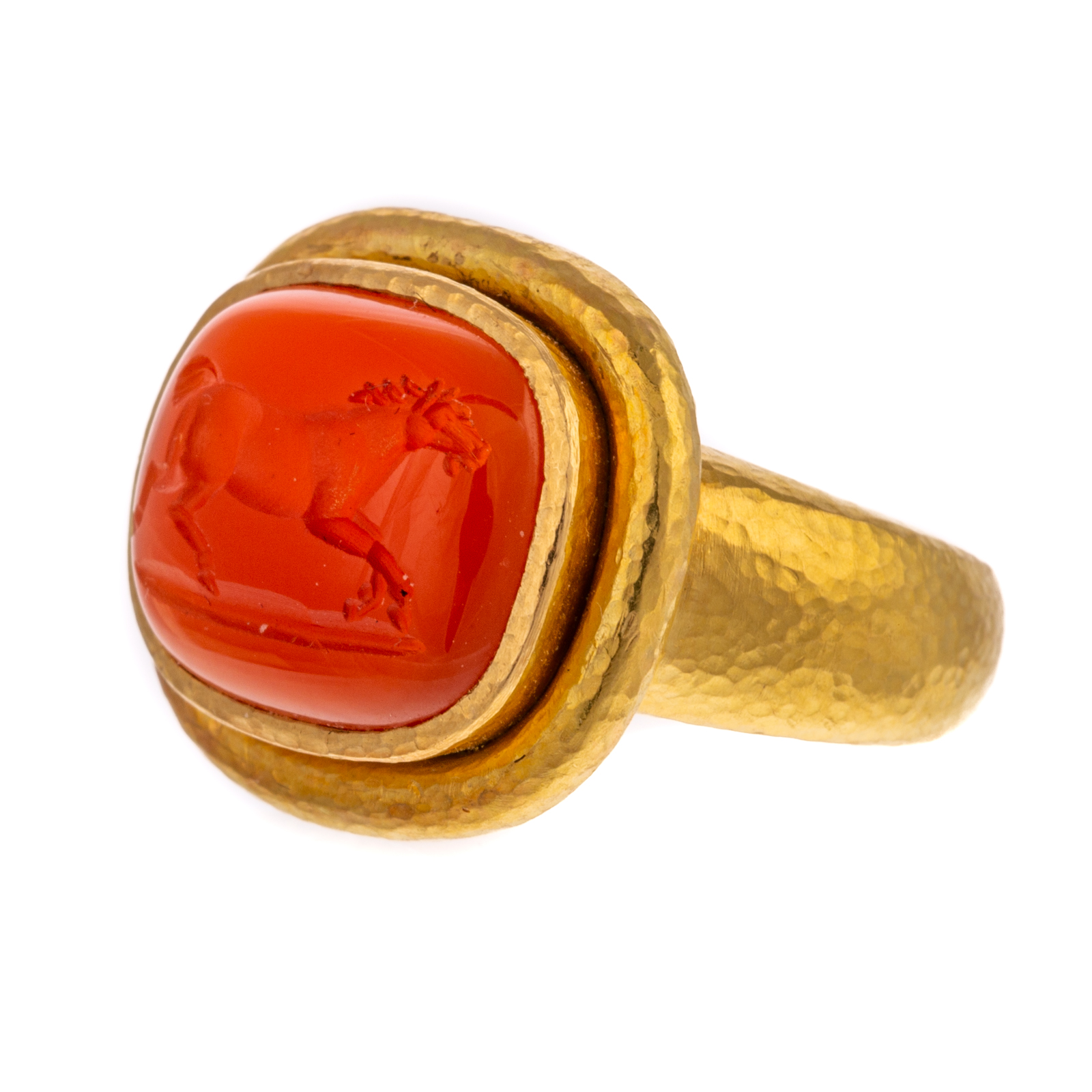 Appraisal: AN ELIZABETH LOCKE INTAGLIO HORSE RING IN K K yellow