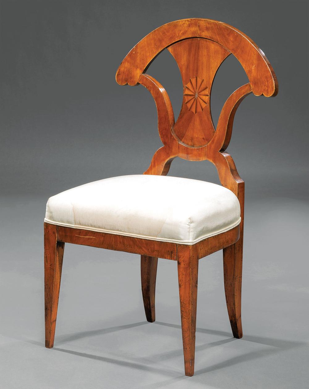 Appraisal: Biedermeier Inlaid Walnut Side Chair th c fan-shaped back patera-inlaid