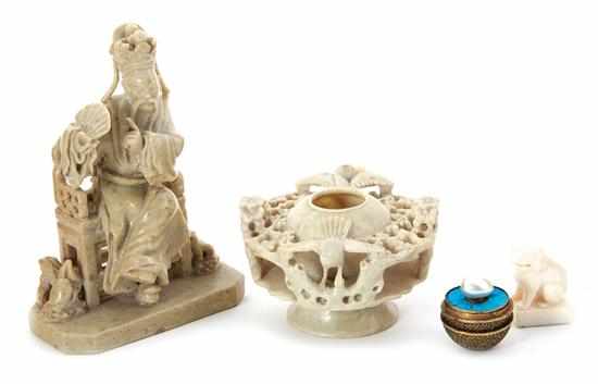 Appraisal: Chinese stone ivory and metal objects late Qing Dynasty comprising