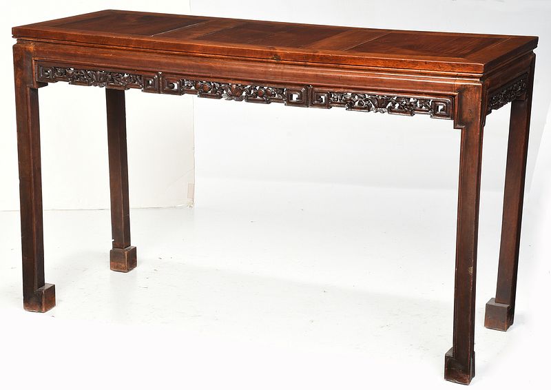 Appraisal: Chinese Carved Hardwood Scroll Table Qing Dynasty with paneled hardwood