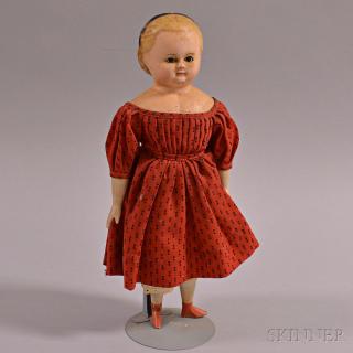 Appraisal: Wax Head Blonde-haired Girl Doll th century with sleepy eyes