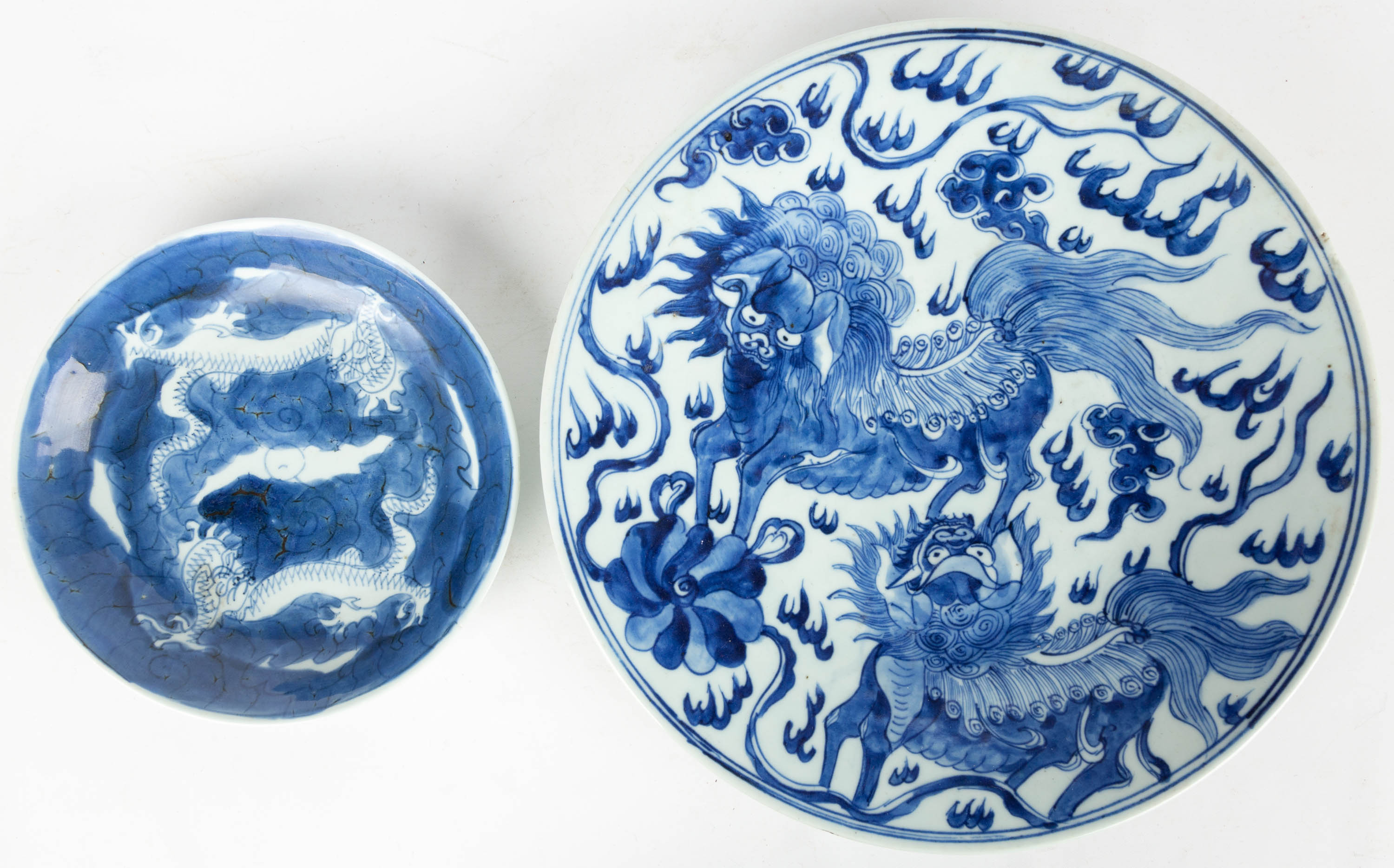 Appraisal: CHINESE BLUE AND WHITE PORCELAIN QILIN CHARGER DRAGON DISH Chinese