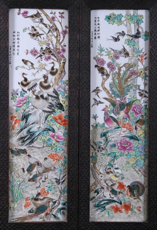 Appraisal: PAIR CHINESE FAMILLE ROSE PORCELAIN PLAQUES Bird and floral decoration