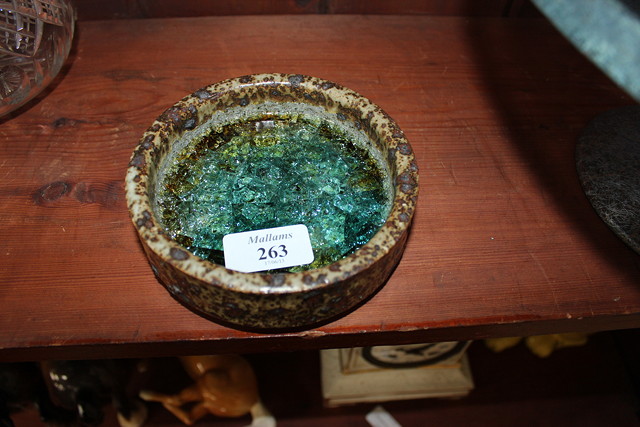 Appraisal: AN ART POTTERY ASH GLAZED SHALLOW DISH with green crystalline