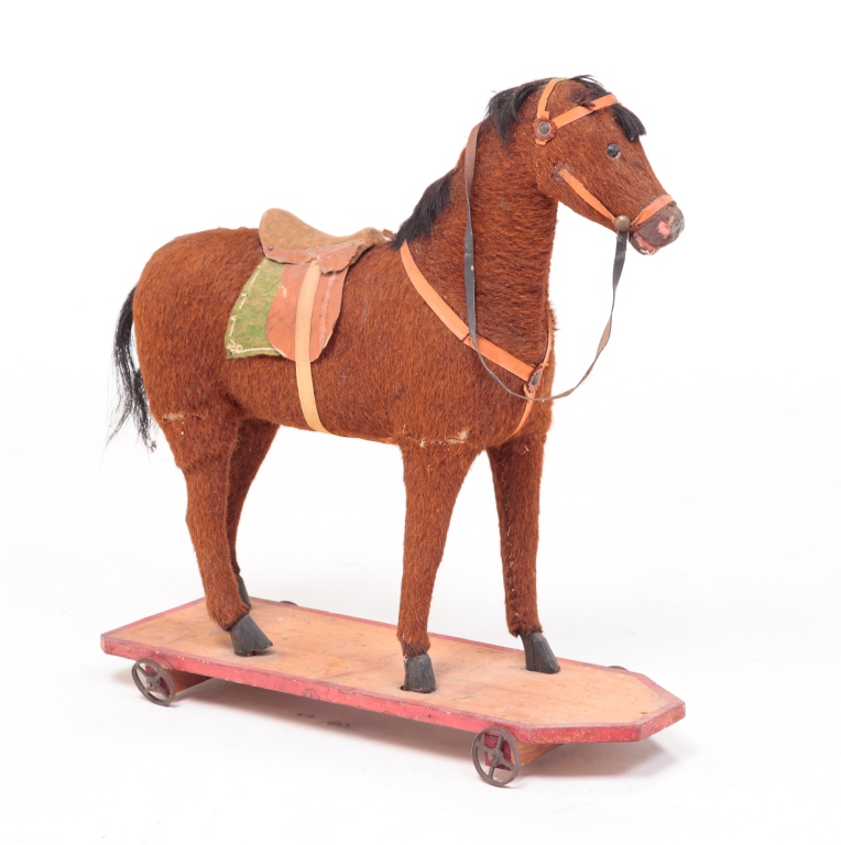 Appraisal: Circa Full bodied horse on pine base with red trim