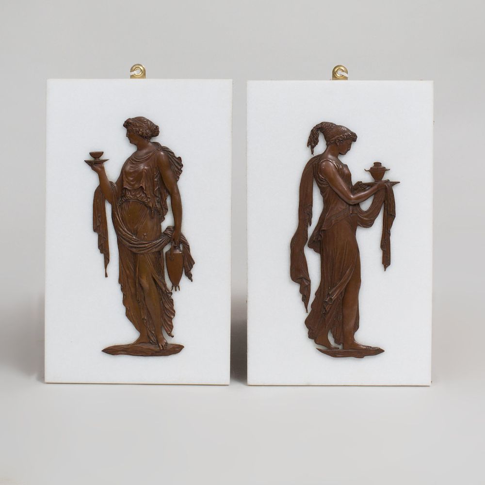 Appraisal: Pair of Neoclassical Style Marble and Bronze Plaques x in