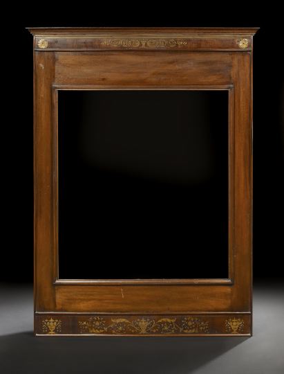 Appraisal: Neoclassical-Style Brass-Inlaid Mahogany Mirror Frame ca the cyma-molded cornice rail