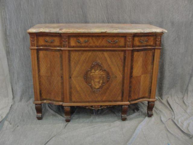 Appraisal: Satinwood and Inlaid Marbletop Commode From a Riverdale estate Dimensions