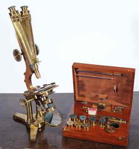 Appraisal: A VICTORIAN BRASS DOUBLE TUBE MICROSCOPE by Smith Beck Beck