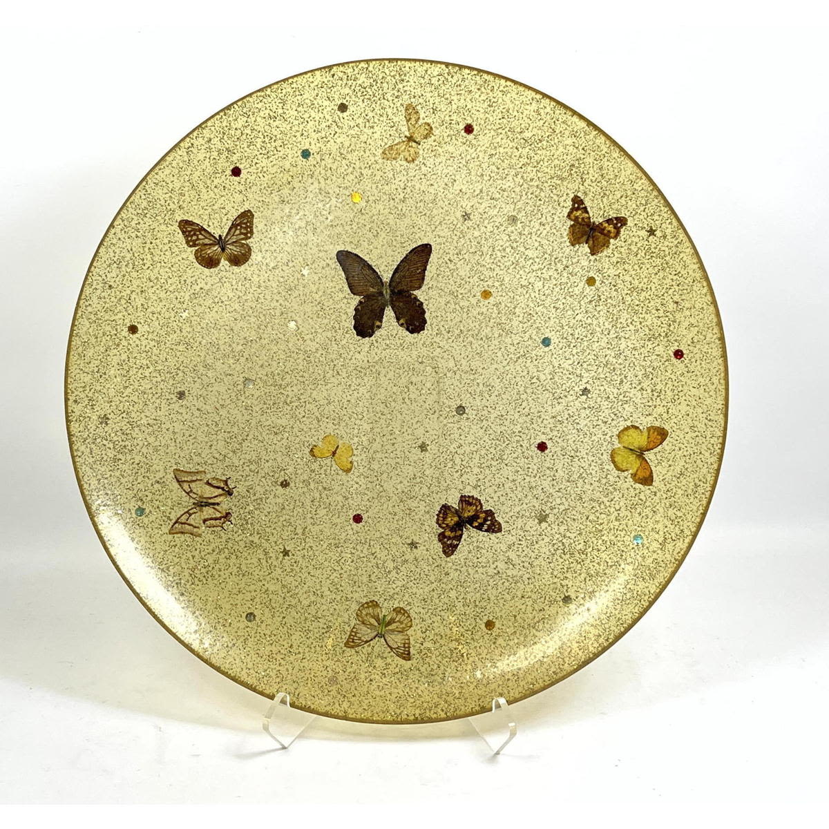 Appraisal: Vintage resin butterfly charger tray Semi transparent with sparkles Dimensions