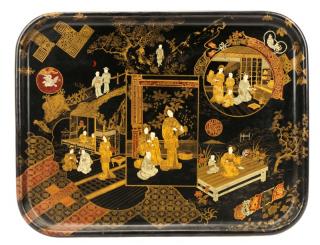 Appraisal: English Lacquered Chinoiserie Papier Mache Tray English early th century