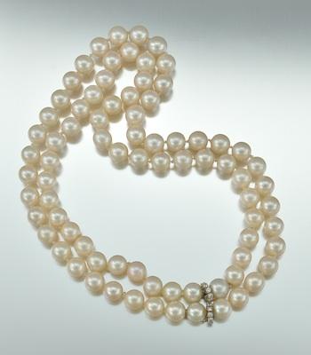 Appraisal: Two Strands of Cultured Pearls with Diamonds Clasps First strand