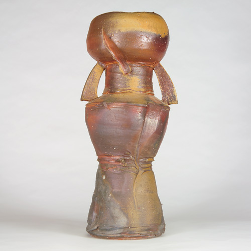 Appraisal: PAUL CHALEFF Tall wood-fired totemic vessel with two applied handles