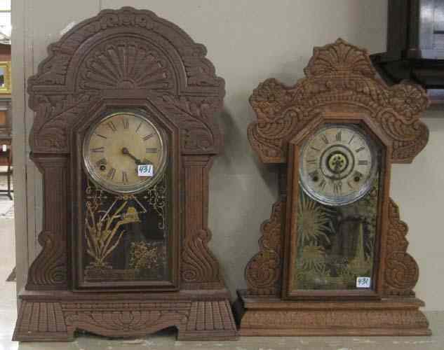 Appraisal: TWO AMERICAN OAK KITCHEN CLOCKS E Ingraham time strike alarm