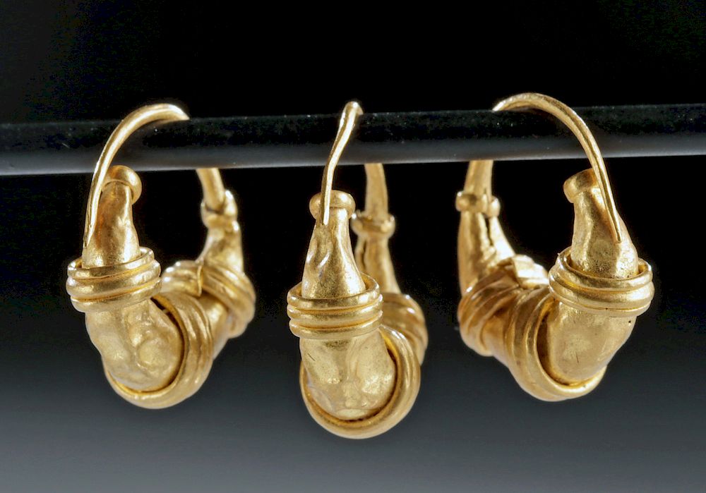 Appraisal: Lot of Roman Gold Banded Crescent Earrings - g Roman