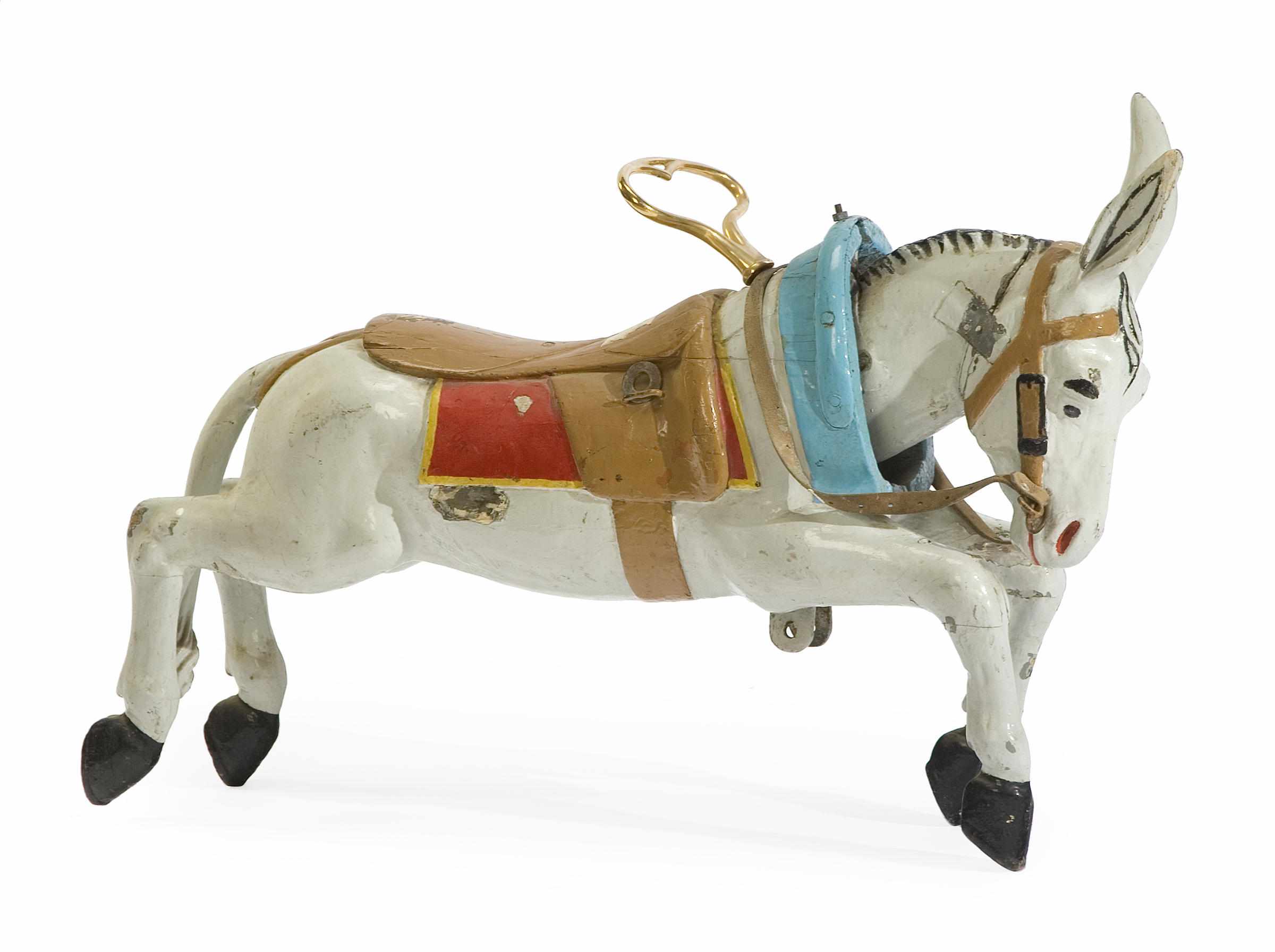 Appraisal: A French carved and painted child's articulated fairground donkey Bayol