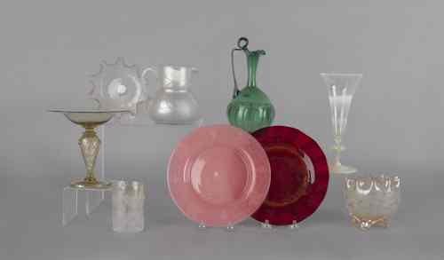 Appraisal: Collection of art glass to include a Steuben rosaline plate