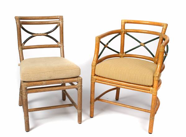 Appraisal: A group of four McGuire rattan chairs comprising a pair