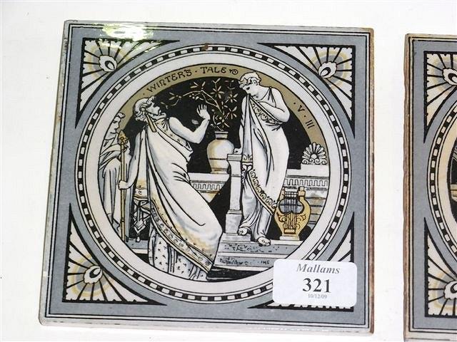 Appraisal: FIVE MINTON TILES three grey gold and two cream featuring