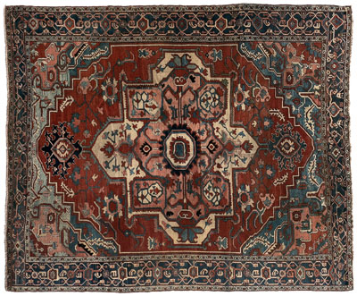 Appraisal: Serapi rug bold central medallion with pale red blue and