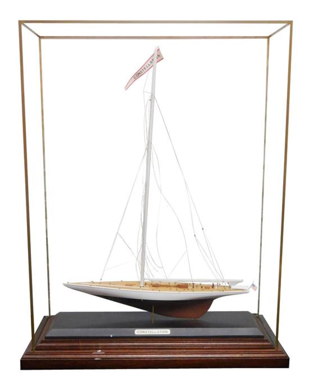 Appraisal: Cased sailboat model Constellation a single mast -meter racing yacht