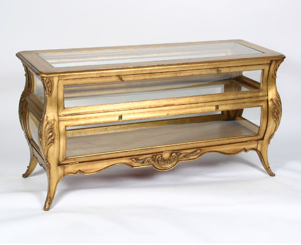 Appraisal: French gilt wood horizontal display case carved and applied decoration