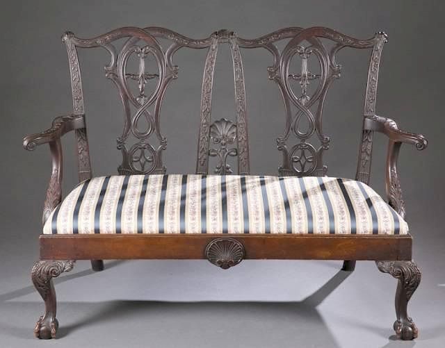 Appraisal: Chippendale Revival Settee A Chippendale style revival settee Mid th