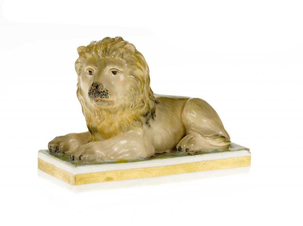 Appraisal: A SAMPSON HANCOCK DERBY MODEL OF A LION realistically enamelled