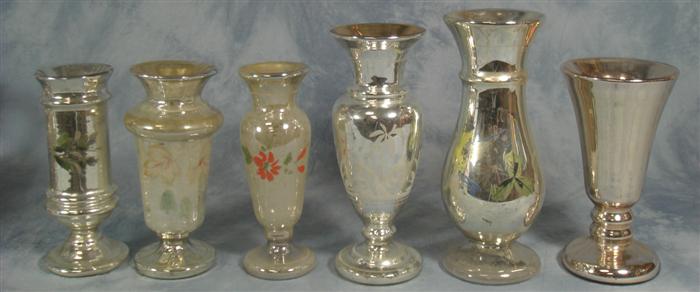 Appraisal: mercury glass vases with painted design - tallest Estimate -