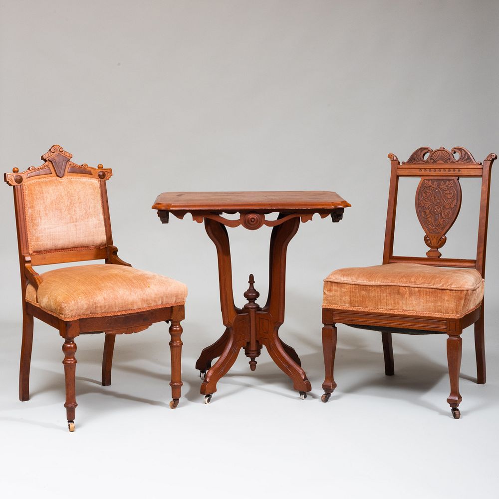 Appraisal: Group of Victorian Mahogany Walnut and Fruitwood Furniture Comprising Two