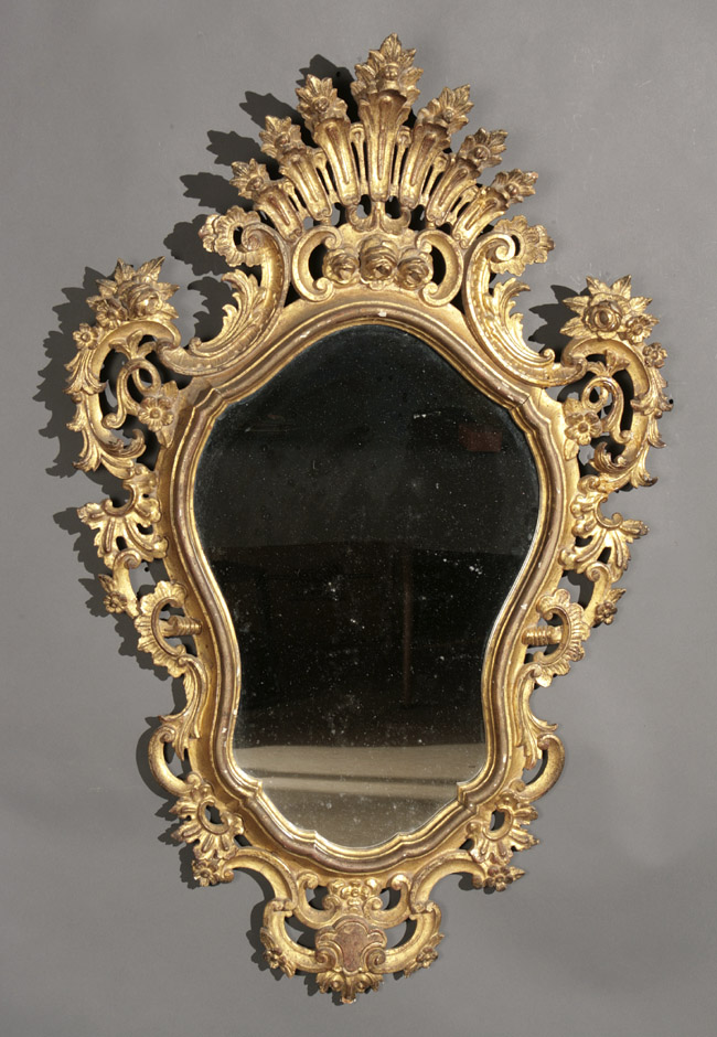 Appraisal: Pair of Continental Rococo Style Giltwood Mirrors First Half th