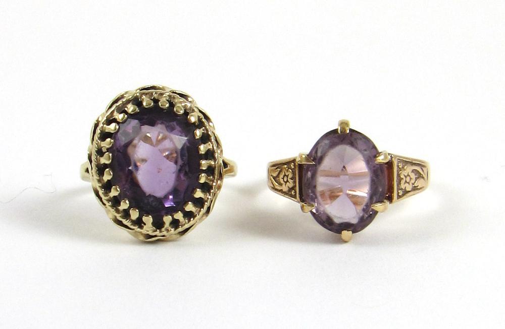 Appraisal: TWO AMETHYST AND FOURTEEN KARAT GOLD RINGS including a k