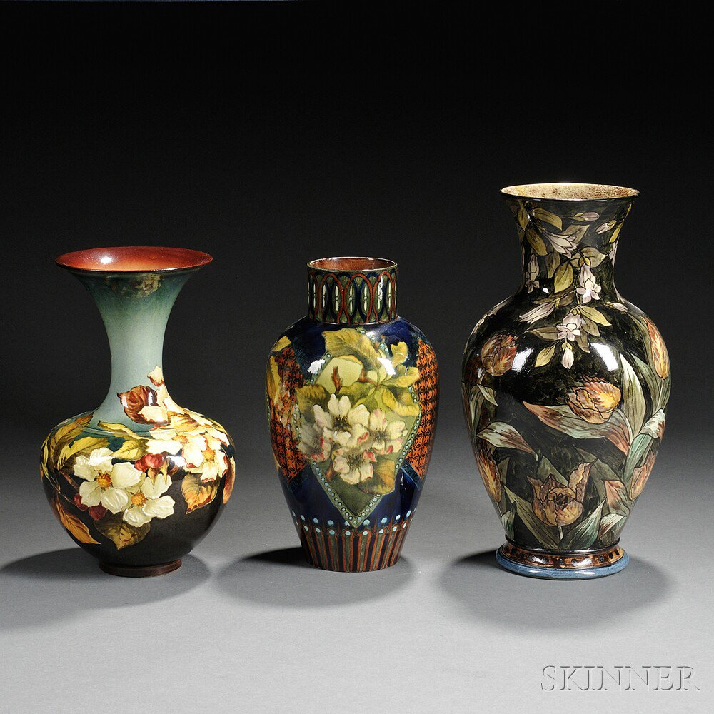 Appraisal: Three Doulton Lambeth Faience Vases England late th century each