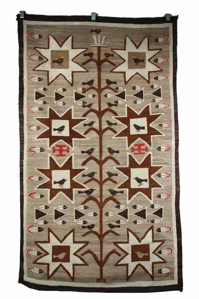 Appraisal: SCARCE NAVAJO RUG - s Birds in Maize pattern framed